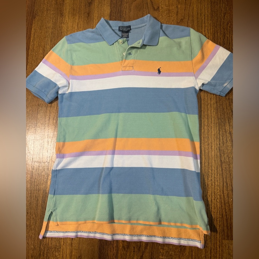 Vintage Polo by Ralph Lauren Blue and Orange Striped Polo Shirt